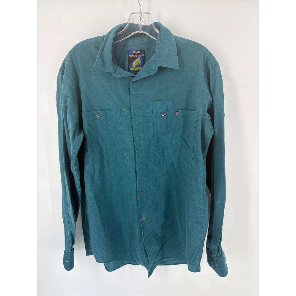 Gear by Van Heusen Vintage Outdoors Shirt Teal Button Front Long Sleeve L